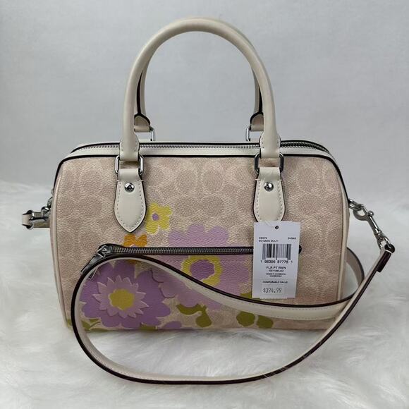 COACH Rowan Satchel Crossbody Bag Signature Canvas Floral Print CBG72 Sand NWT - Picture 3 of 11